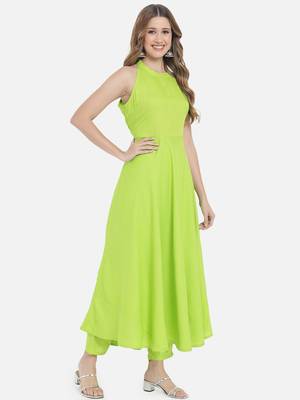 Women Lime Green Kurta Set with Dupatta 6