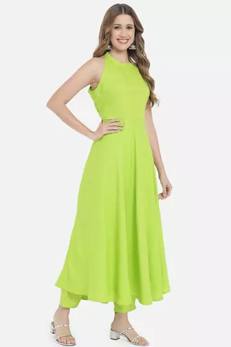 Women Lime Green Kurta Set with Dupatta