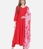 Women Solid Red Kurta Set with Dupatta