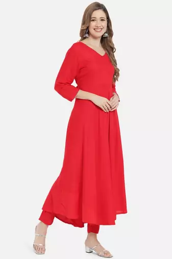 Women Solid Red Kurta Set with Dupatta