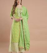 Women Lime Green Cotton Kurta Set with Dupatta