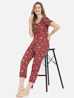 Women Cherry Red Night Suit 1