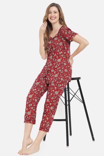 Women Cherry Red Night Suit