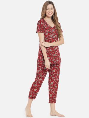 Women Cherry Red Night Suit 2