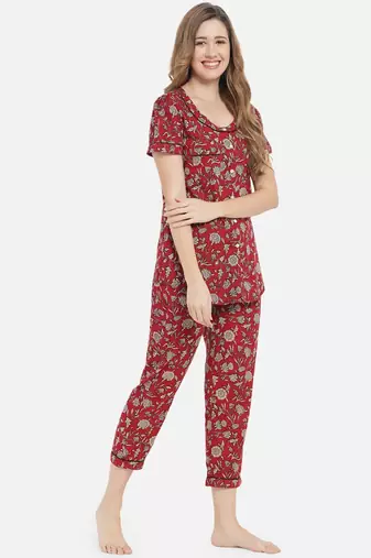 Women Cherry Red Night Suit