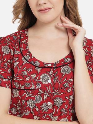 Women Cherry Red Night Suit 4