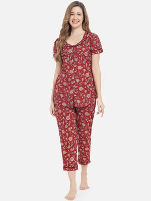 Women Cherry Red Night Suit 5