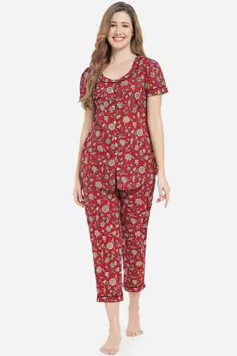 Women Cherry Red Night Suit