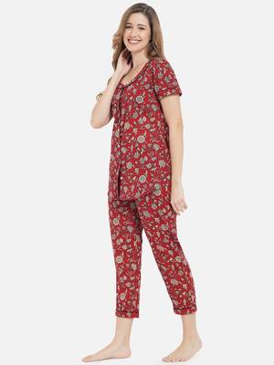 Women Cherry Red Night Suit 6