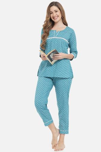 Women Aqua Blue Women Night Suit