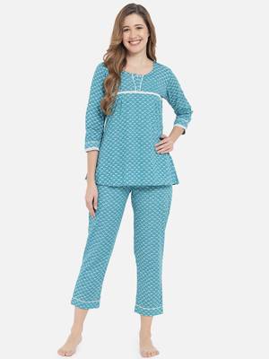 Women Aqua Blue Women Night Suit 5