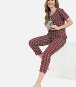 Women Wine Red Night Suit
