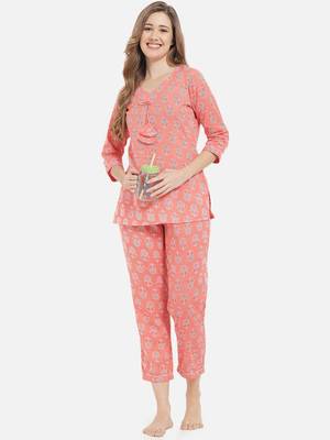 Women Floral Peach Night Suit 1