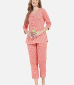 Women Floral Peach Night Suit
