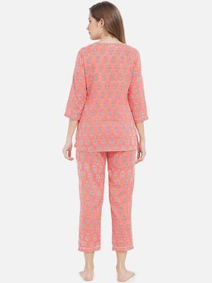 Women Floral Peach Night Suit 3