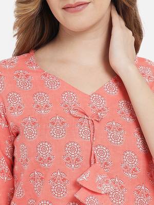 Women Floral Peach Night Suit 4