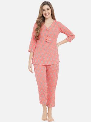 Women Floral Peach Night Suit 5