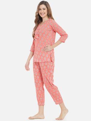 Women Floral Peach Night Suit 6