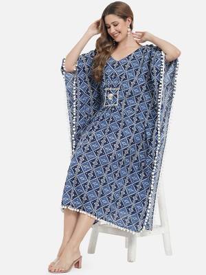 Women Cobalt Blue Geometric Print Kaftan for Women 1