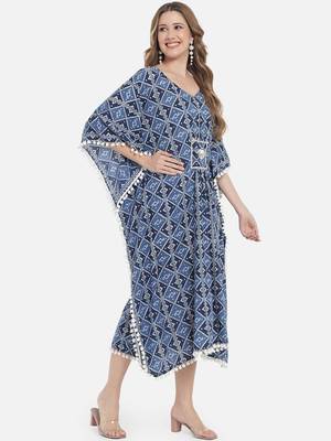 Women Cobalt Blue Geometric Print Kaftan for Women 2