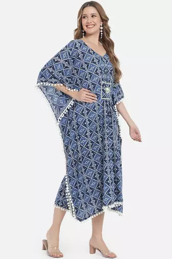 Women Cobalt Blue Geometric Print Kaftan for Women
