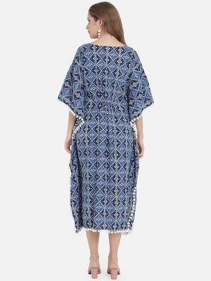 Women Cobalt Blue Geometric Print Kaftan for Women 3