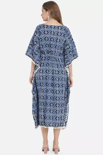 Women Cobalt Blue Geometric Print Kaftan for Women