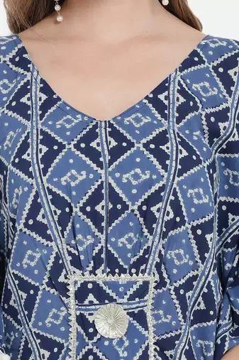 Women Cobalt Blue Geometric Print Kaftan for Women