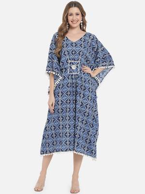 Women Cobalt Blue Geometric Print Kaftan for Women 5