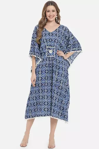 Women Cobalt Blue Geometric Print Kaftan for Women