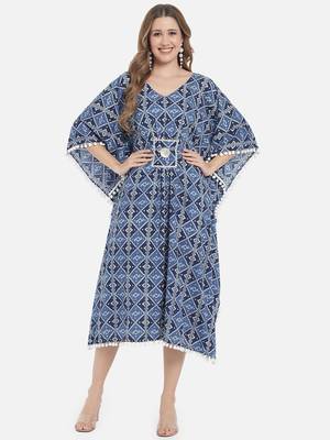 Women Cobalt Blue Geometric Print Kaftan for Women 6