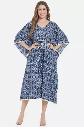 Women Cobalt Blue Geometric Print Kaftan for Women