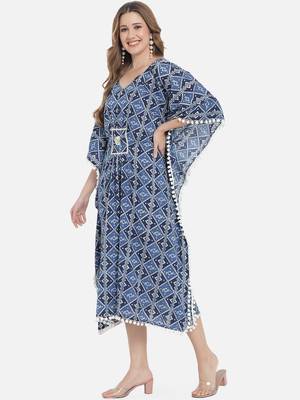Women Cobalt Blue Geometric Print Kaftan for Women 7