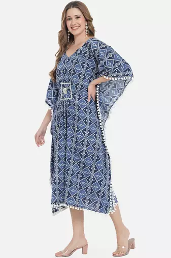 Women Cobalt Blue Geometric Print Kaftan for Women
