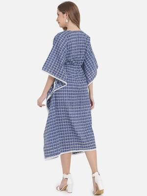 Women Blue Checks Kaftan Dress 2