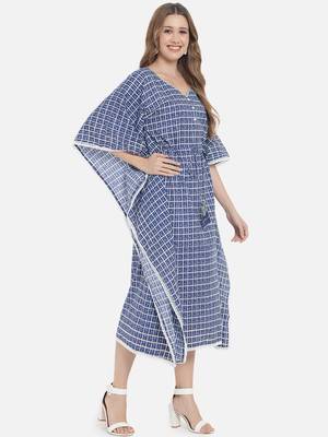 Women Blue Checks Kaftan Dress 5