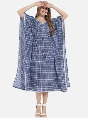 Women Blue Checks Kaftan Dress 6