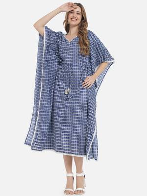 Women Blue Checks Kaftan Dress 1