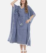 Women Blue Checks Kaftan Dress