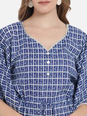 Women Blue Checks Kaftan Dress 7