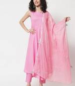 Women Flamingo Pink Kurta Set with Dupatta