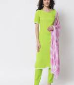 Women Fluorescent Green Kurta Set with Dupatta