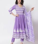 Women Lavender Flared Suit Set with Dupatta