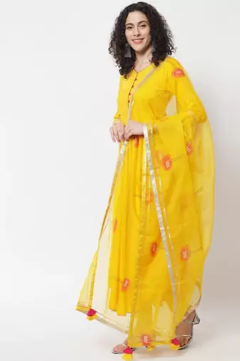 Women Mango Yellow Anarkali Suit Set with Dupatta