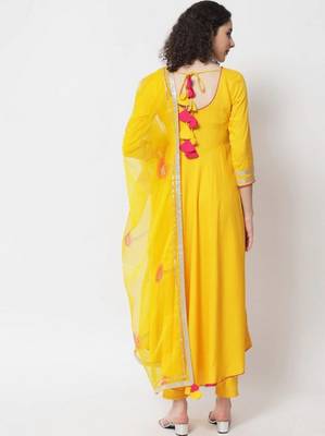 Women Mango Yellow Anarkali Suit Set with Dupatta 4