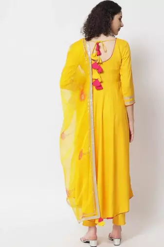 Women Mango Yellow Anarkali Suit Set with Dupatta