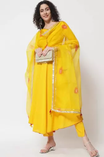 Women Mango Yellow Anarkali Suit Set with Dupatta