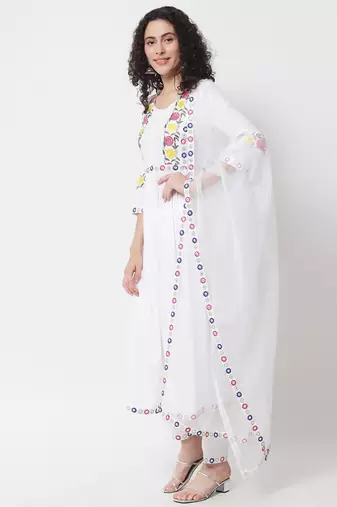 Women White Anarkali Suit Set with Dupatta