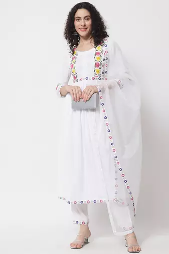 Women White Anarkali Suit Set with Dupatta