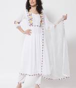 Women White Anarkali Suit Set with Dupatta